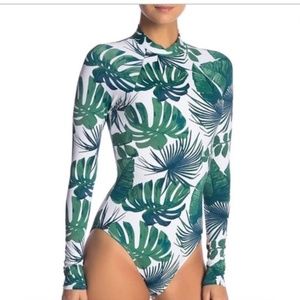 NEW!!! - BIKINI LAB Palm Frond Print Long Sleeve Swimsuit M